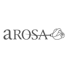 Das Wort arosa mit einer Rose, die die rechte Hälfte des Buchstabens A ersetzt.