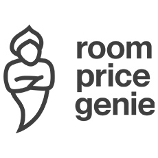 Einfacher Genie-Umriss neben den Worten Zimmerpreis-Genie in Kleinbuchstaben.